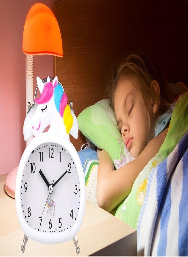 De'rons Twin Bell Analog Table Alarm Clock with Backlight for Heavy Sleepers Loud Alarm Clock for Students Funny Cute Cartoon Unicorn Shape Alarm Clock for Girls Kids Boys Bedroom 13.5 x 10 cm (White) - Image 5